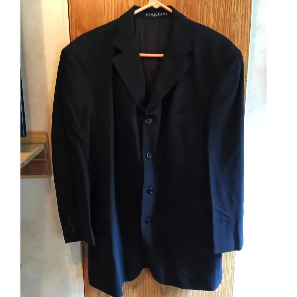 Hugo Boss Black Wool Blazer 42R Old Money Career Executive Sport Coat Woolmark